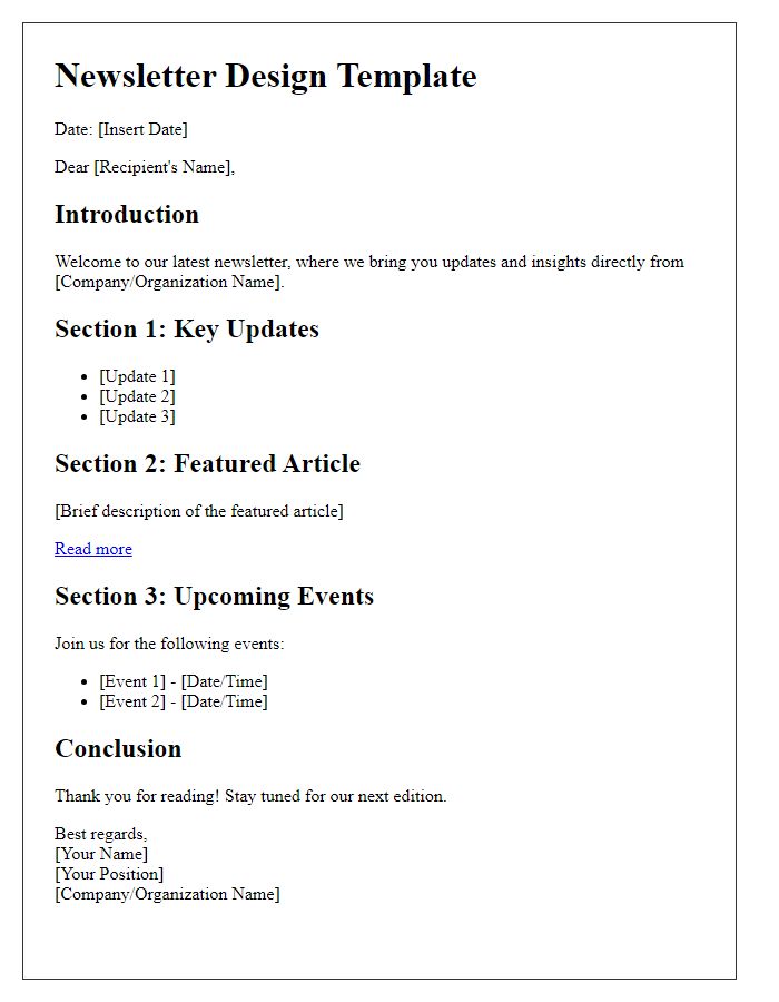 Letter template of a structured approach to newsletter design.