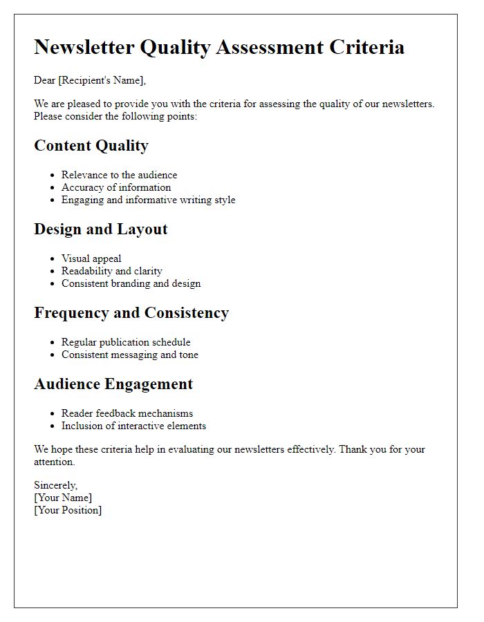 Letter template of Criteria for Newsletter Quality Assessment