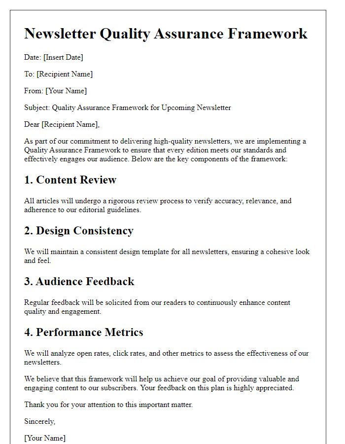 Letter template of Framework for Newsletter Quality Assurance