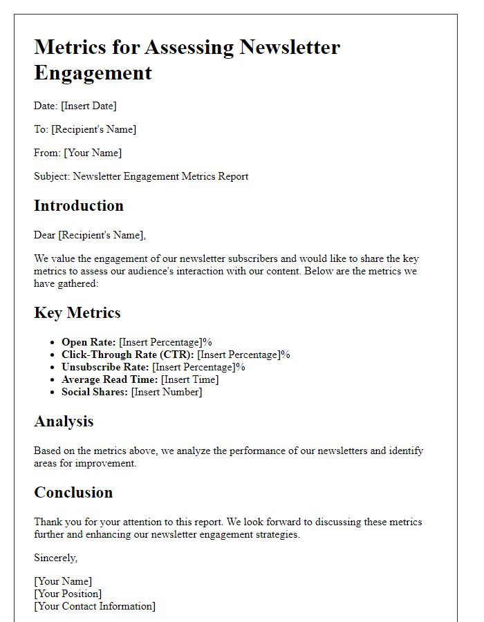 Letter template of Metrics for Assessing Newsletter Engagement