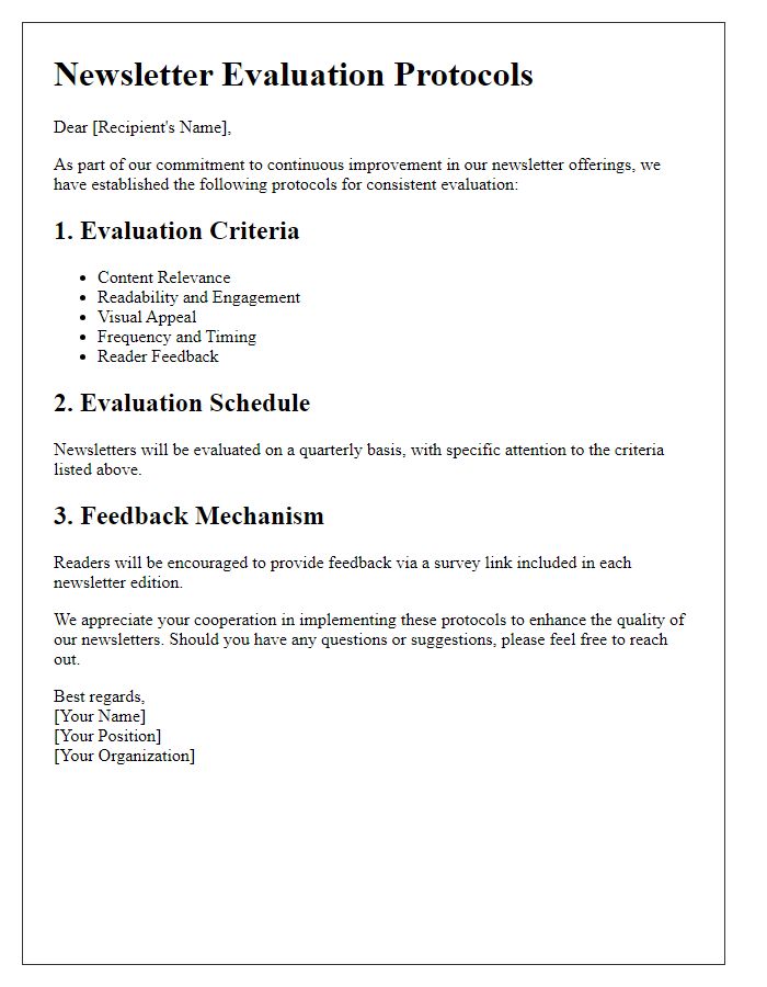 Letter template of Protocols for Consistent Newsletter Evaluation