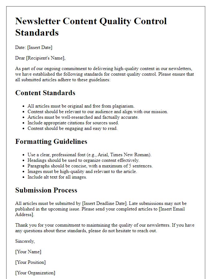 Letter template of Standards for Newsletter Content Quality Control