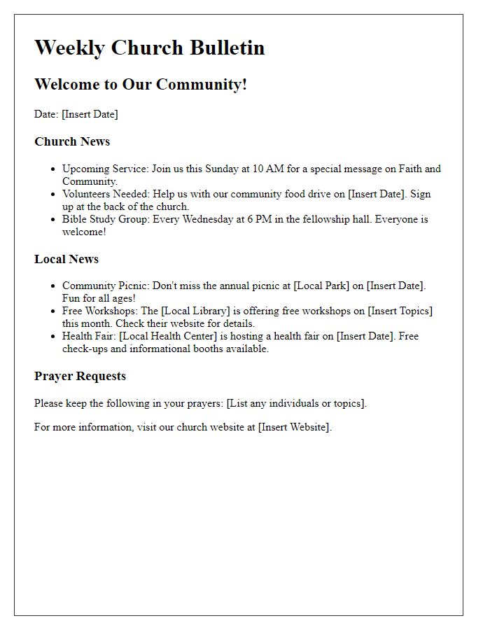 Letter template of church bulletin merging with local news