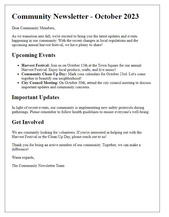 Letter template of community newsletter alignment with current events