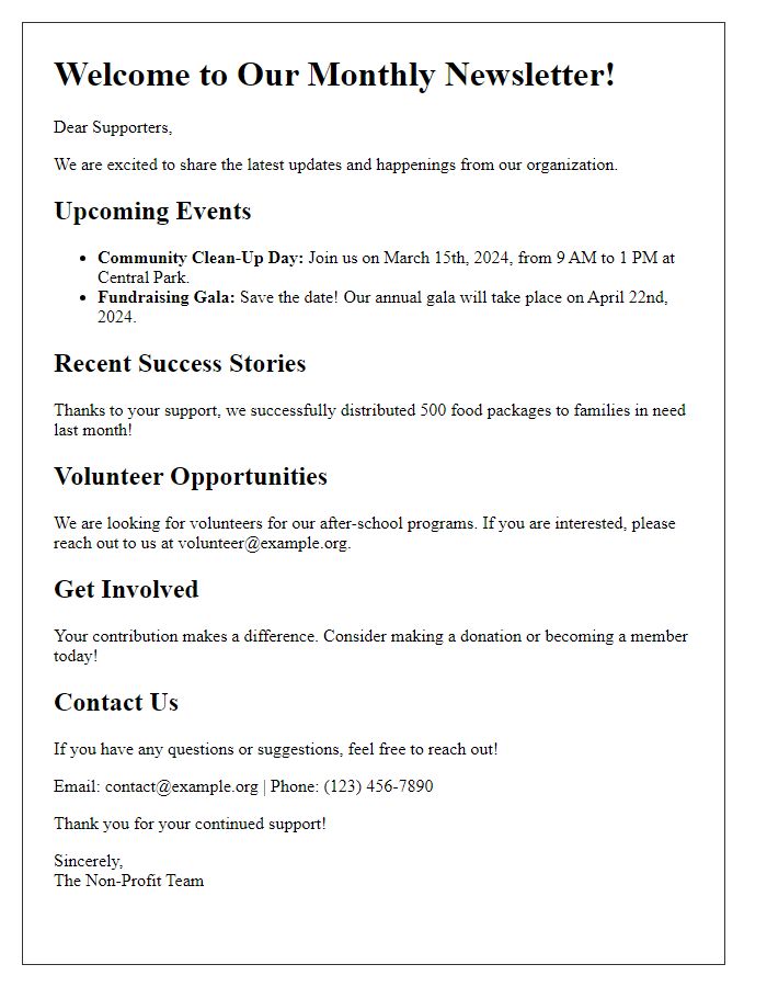 Letter template of non-profit newsletter enhancement with relevant happenings