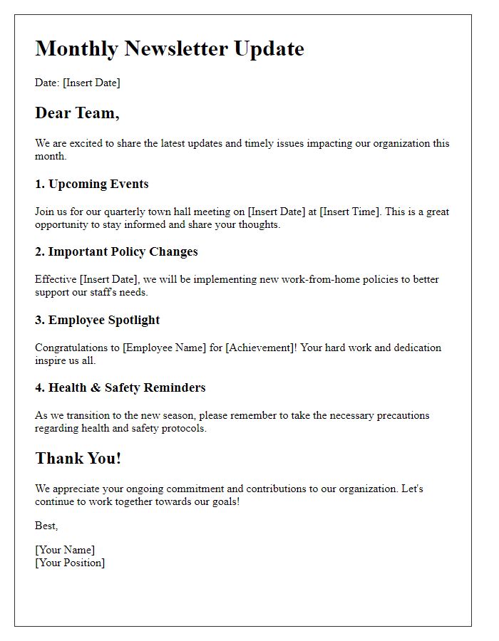 Letter template of organizational newsletter update for timely issues