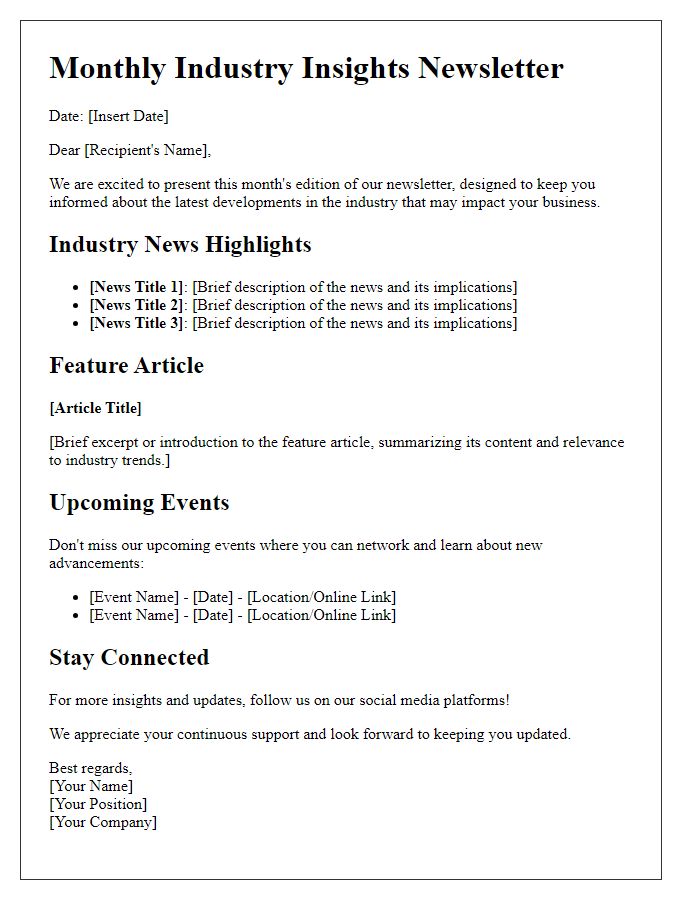 Letter template of professional newsletter synchronization with industry developments