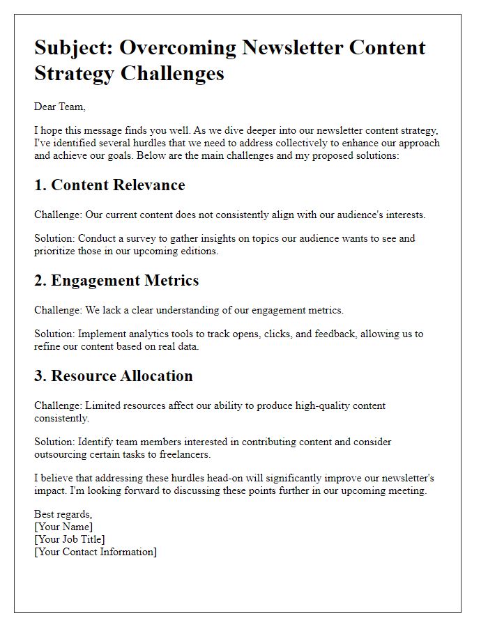 Letter template of addressing newsletter content strategy hurdles