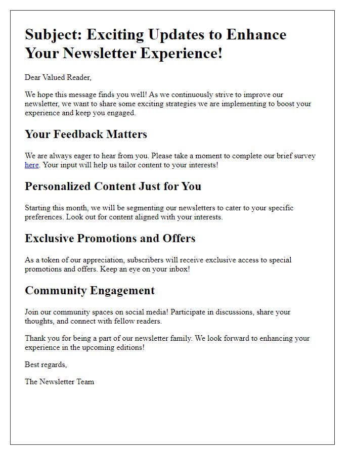 Letter template of boosting newsletter reader retention strategies