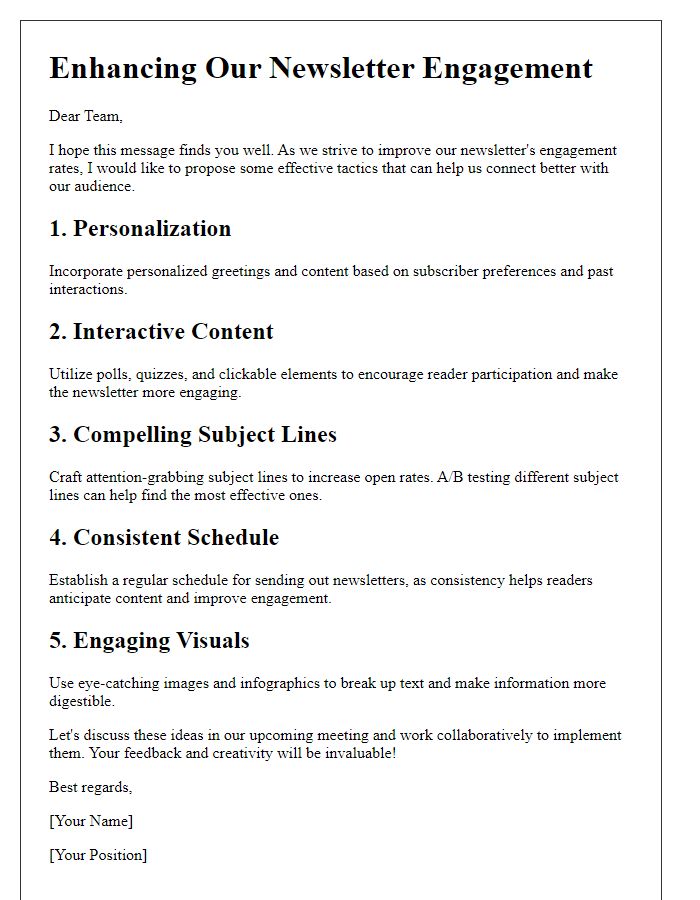 Letter template of enhancing newsletter engagement tactics