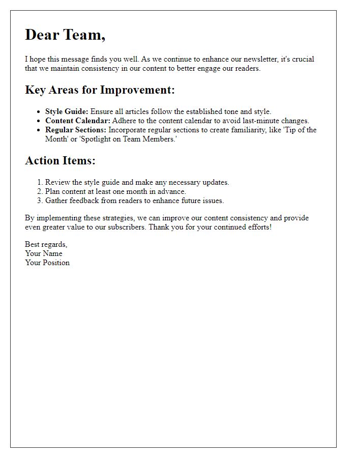 Letter template of improving newsletter content consistency