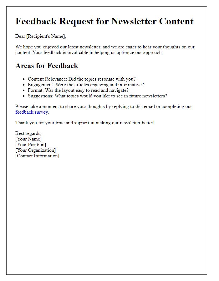 Letter template of optimizing newsletter content feedback approaches