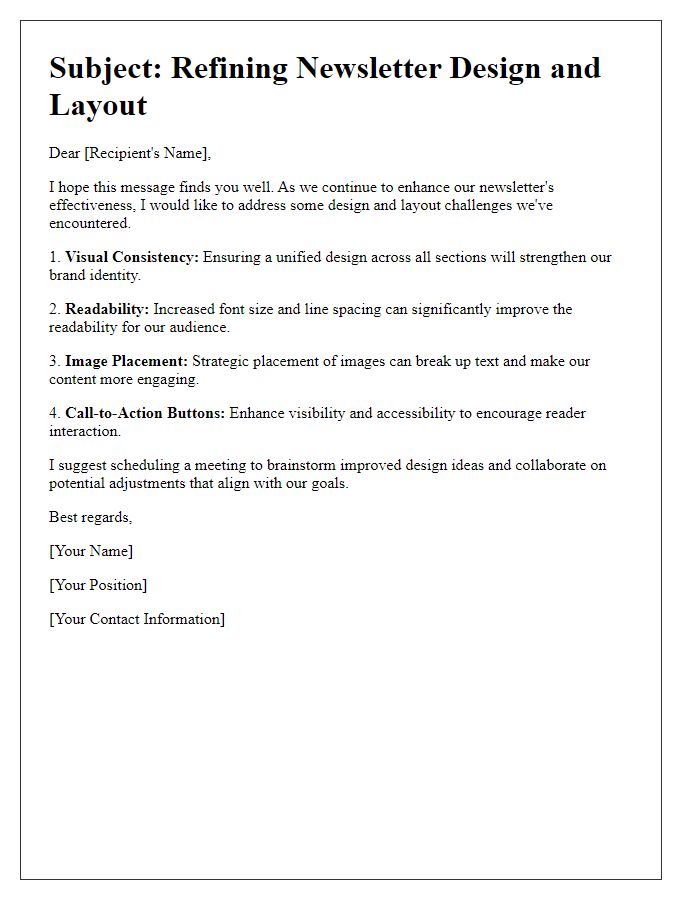 Letter template of refining newsletter design and layout problems