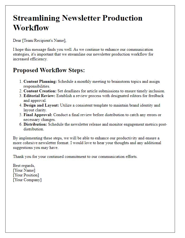 Letter template of streamlining newsletter production workflow