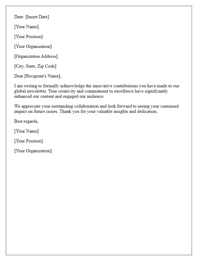 Letter template of acknowledgment for global newsletter innovation