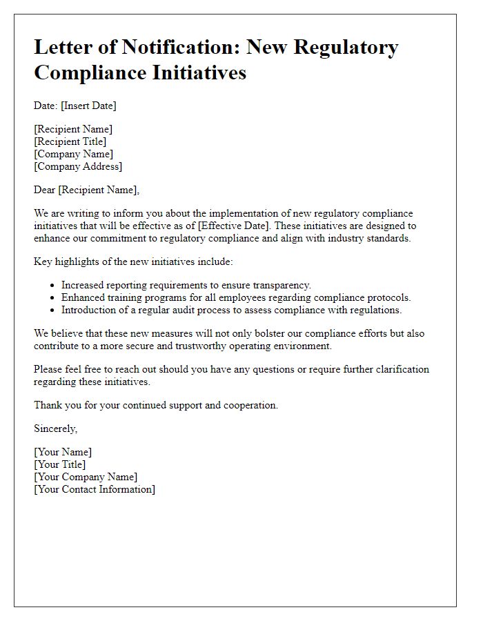 Letter template of New Regulatory Compliance Initiatives