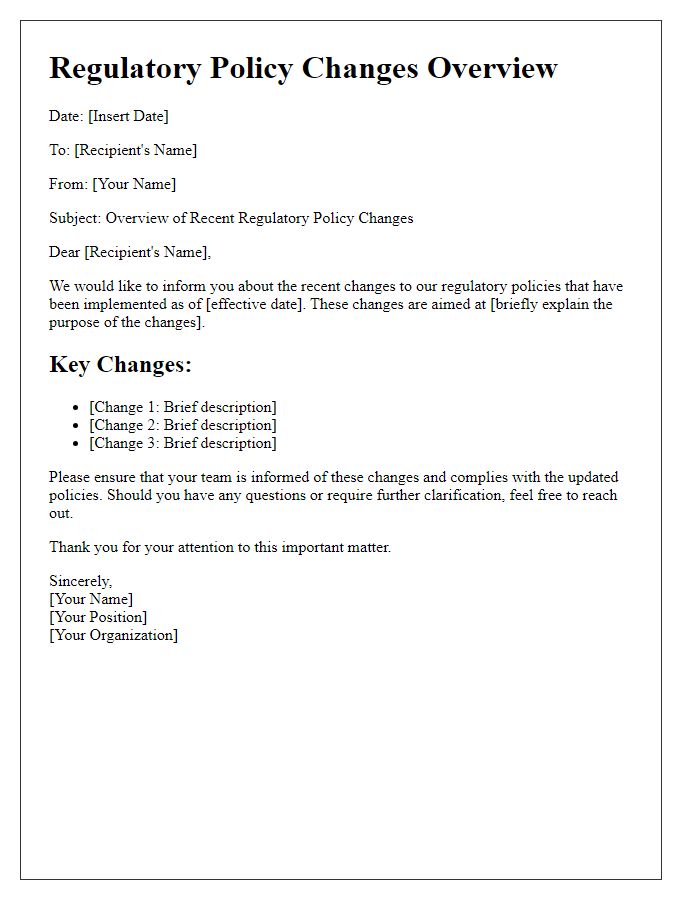 Letter template of Regulatory Policy Changes Overview