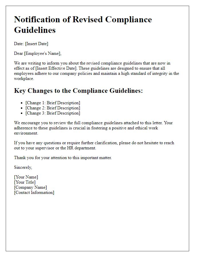 Letter template of Revised Compliance Guidelines for Employees