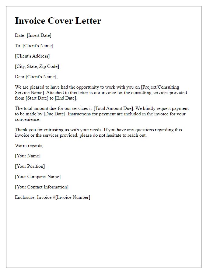 Letter template of invoice cover letter for consulting fees.