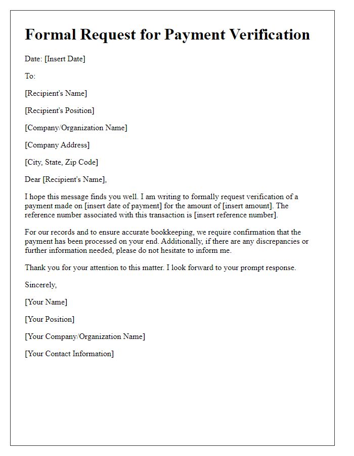 Letter template of formal request for payment verification.