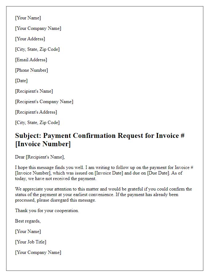 Letter template of payment confirmation request for invoice.