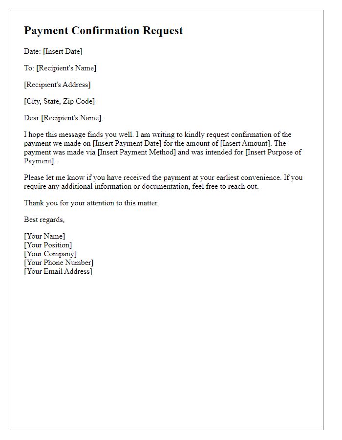 Letter template of request for confirmation of received payment.