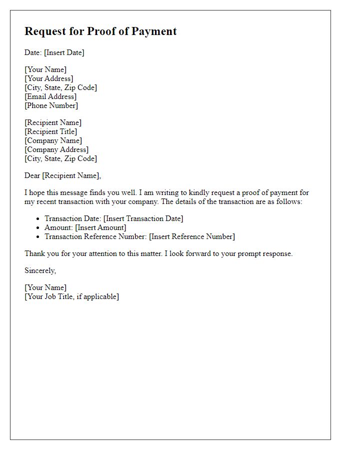 Letter template of request for proof of payment received.