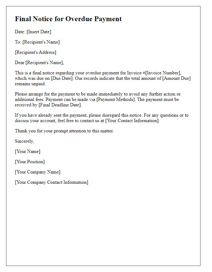 Letter template of final notice for overdue payment.