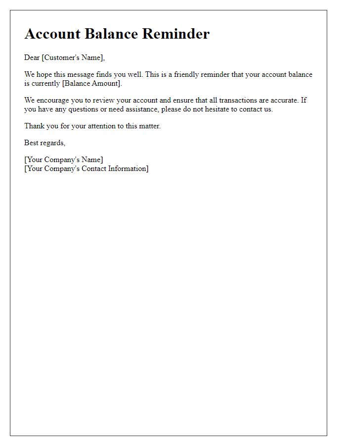 Letter template of account balance reminder.