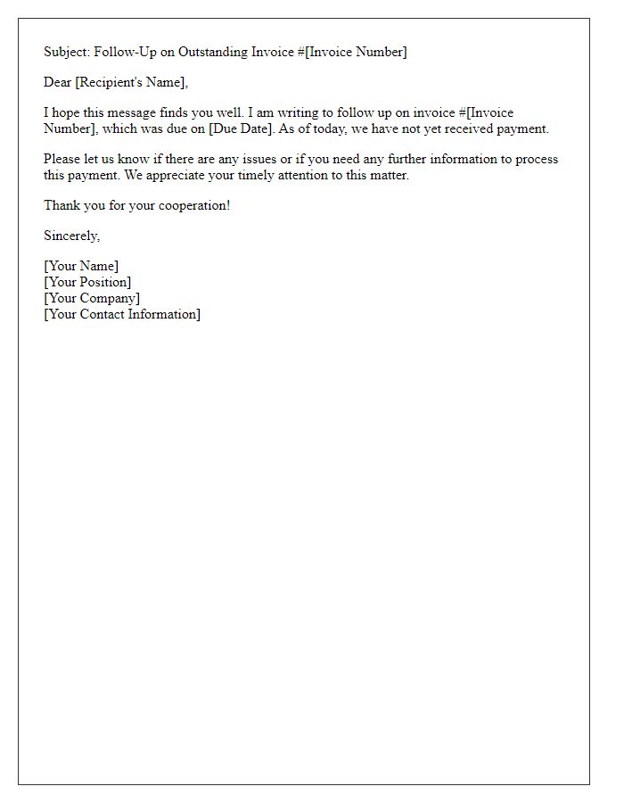 Letter template of follow-up for outstanding invoice.