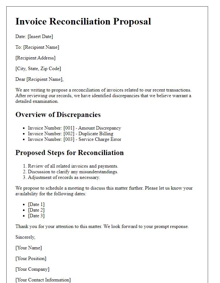 Letter template of Invoice Reconciliation Proposal