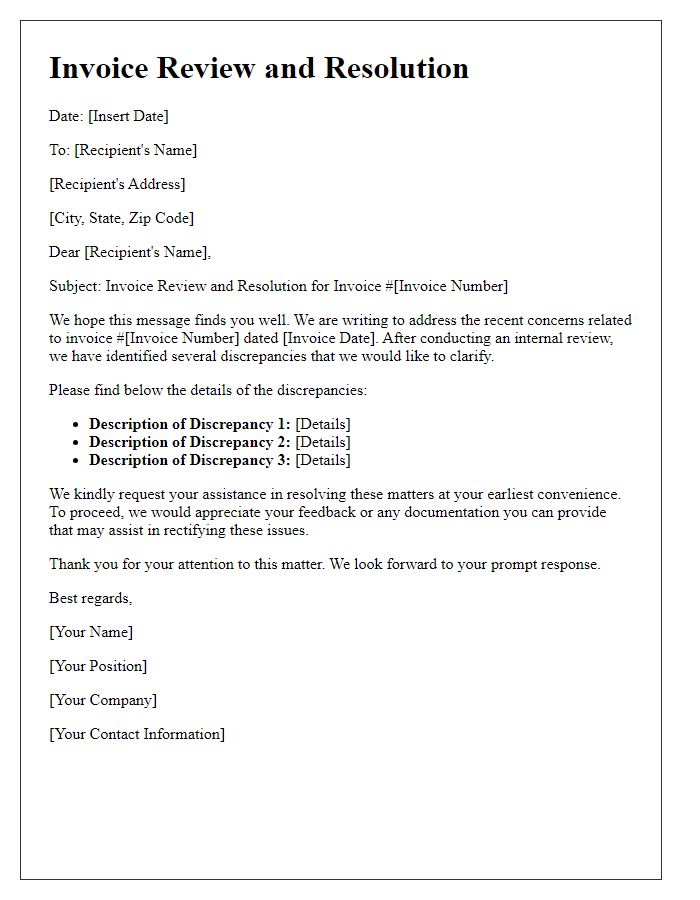 Letter template of Invoice Review and Resolution