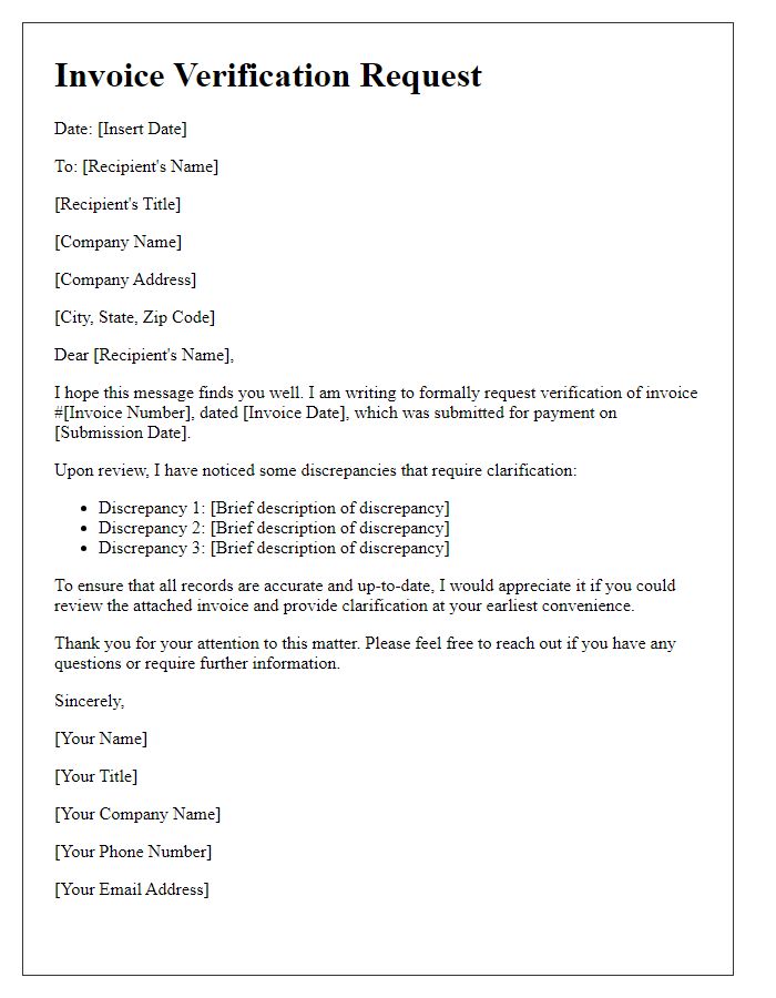 Letter template of Invoice Verification Request