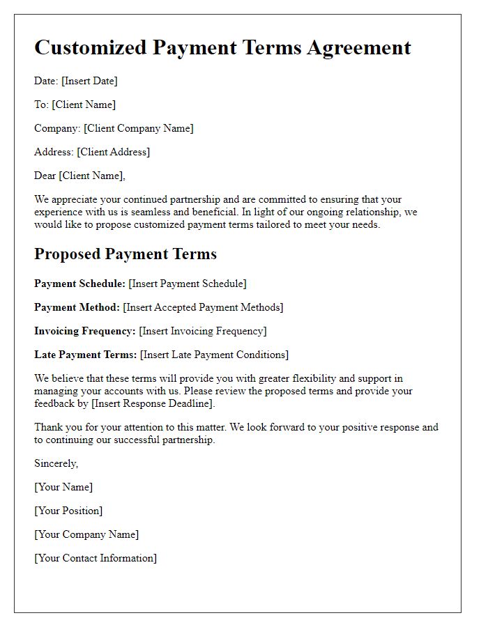 Letter template of customized payment terms for key accounts.