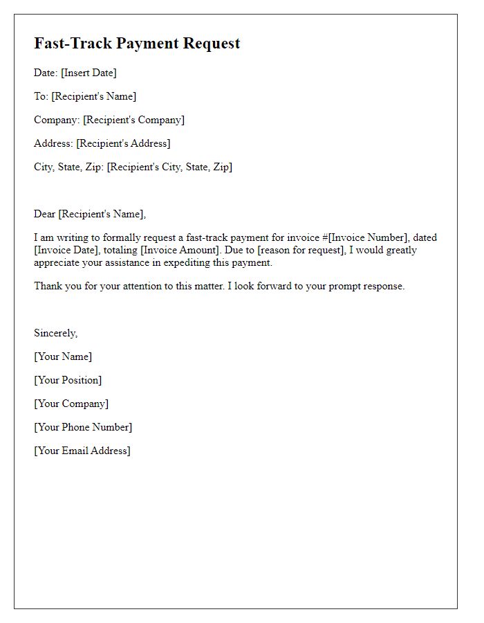 Letter template of fast-track payment request.