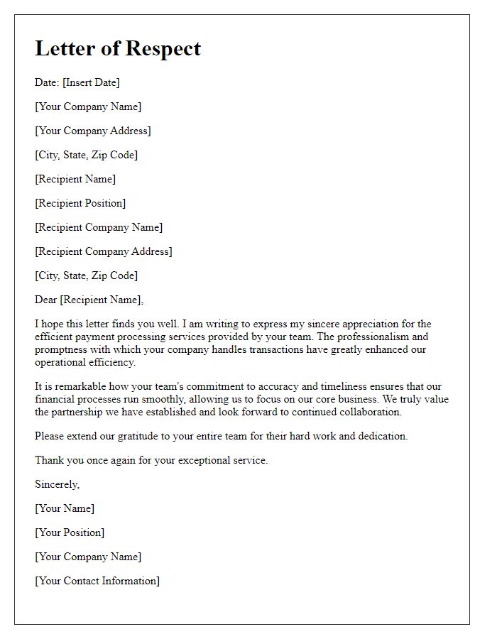 Letter template of respect for efficient payment processing.
