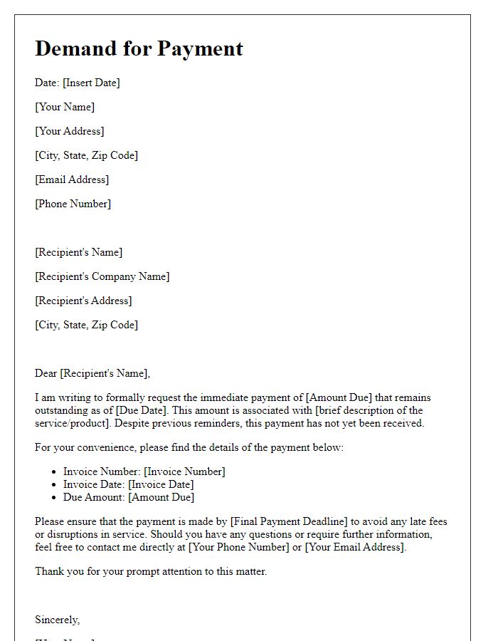 Letter template of demand for a current payment option.