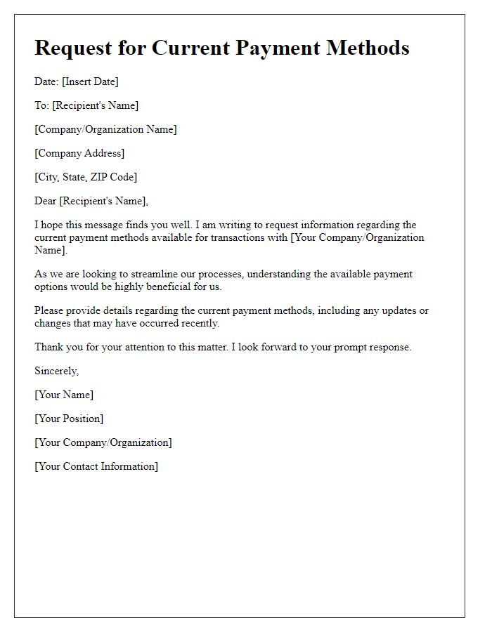 Letter template of request for current payment methods.