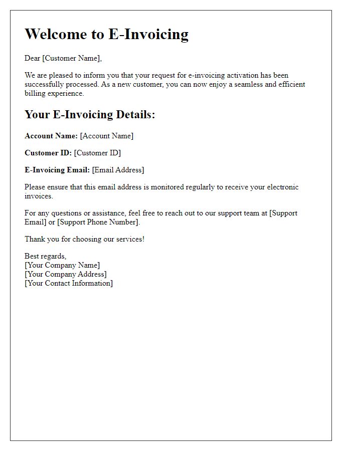 Letter template of e-invoicing activation for new customers.