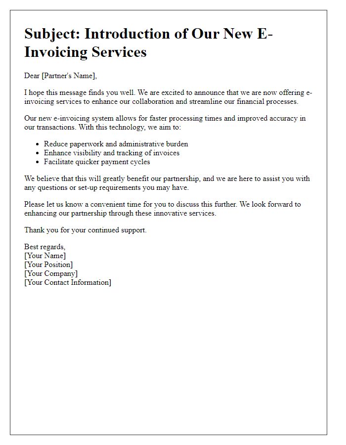 Letter template of introducing e-invoicing services to partners.