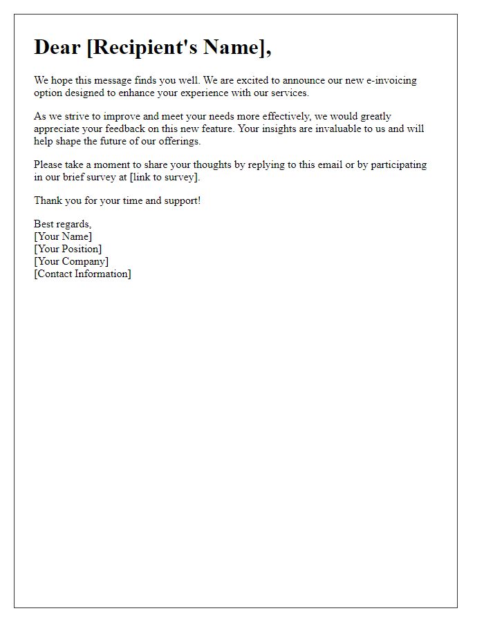 Letter template of inviting feedback on new e-invoicing option.