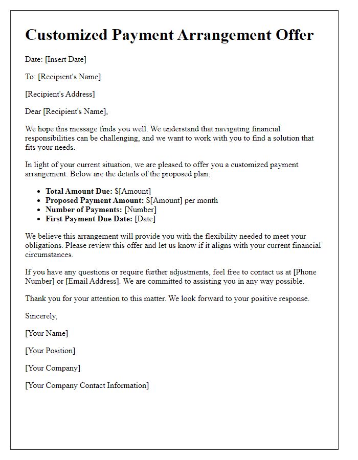 Letter template of customized payment arrangement offer.