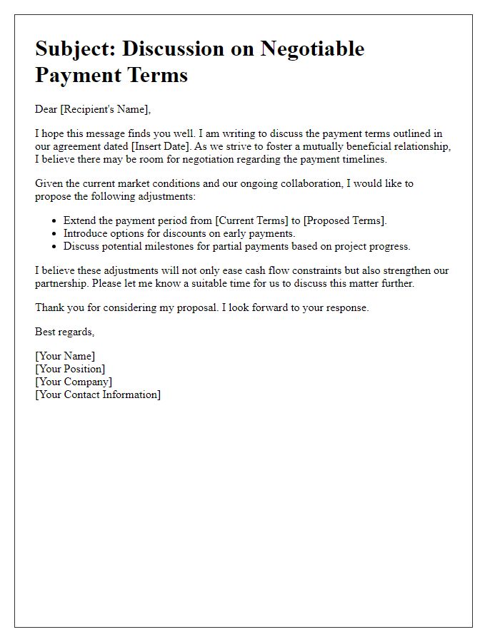 Letter template of negotiable payment terms discussion.