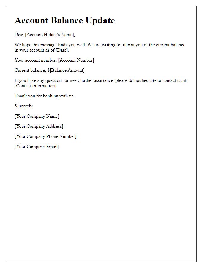 Letter template of account balance update.