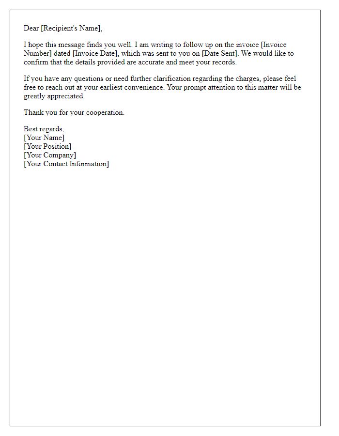 Letter template of follow-up on invoice accuracy.