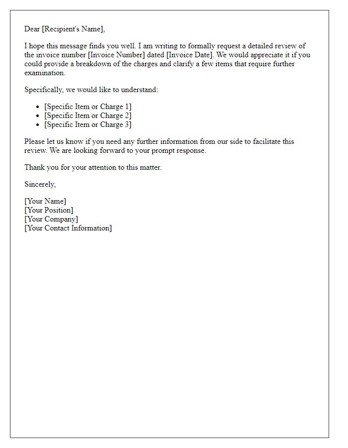Letter template of request for detailed invoice review.