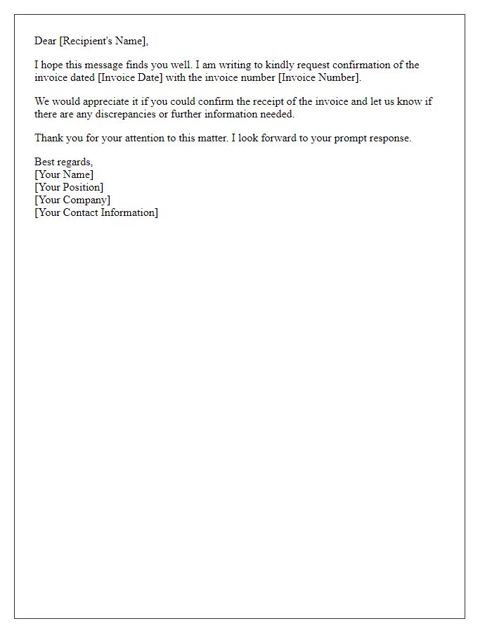 Letter template of request for invoice confirmation.