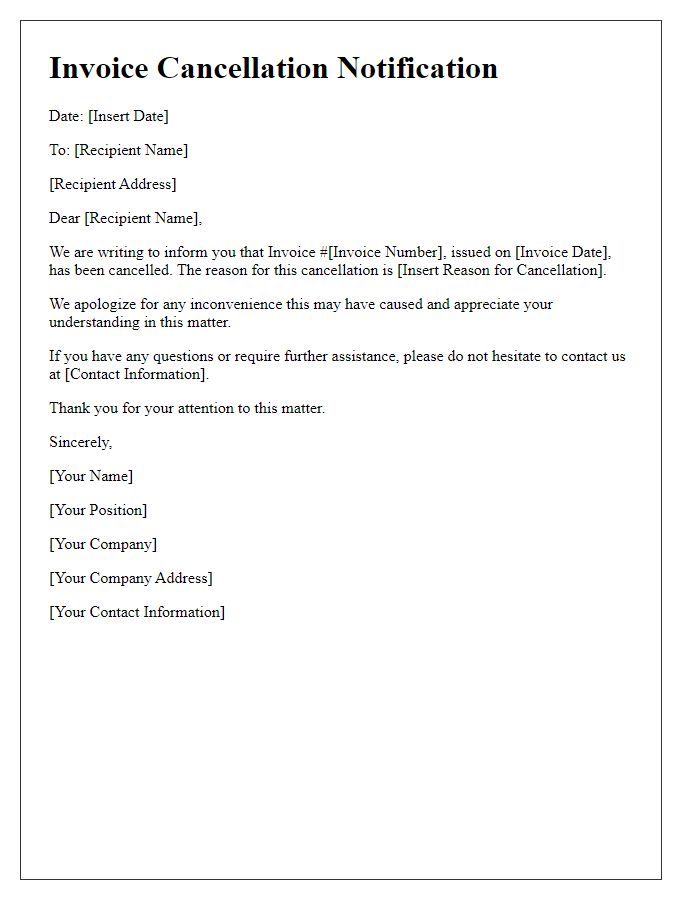 Letter template of Invoice Cancellation Notification