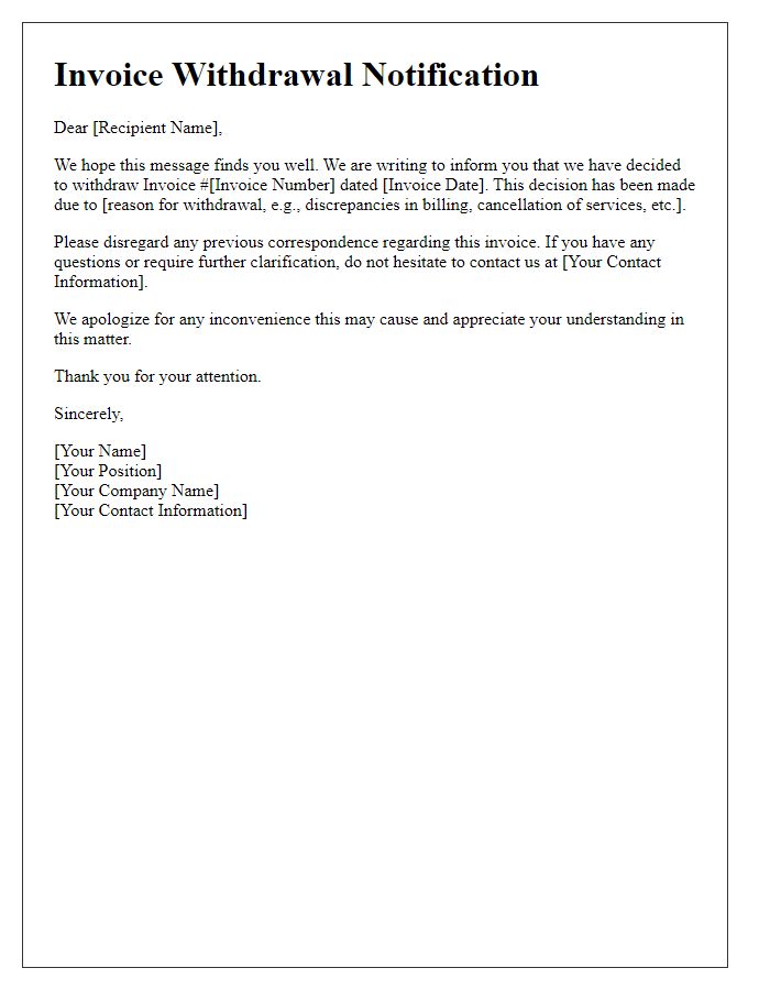 Letter template of Invoice Withdrawal Notification