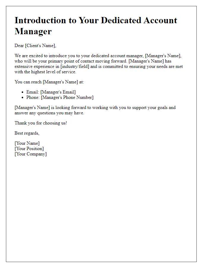 Letter template of connecting you with your dedicated account manager.